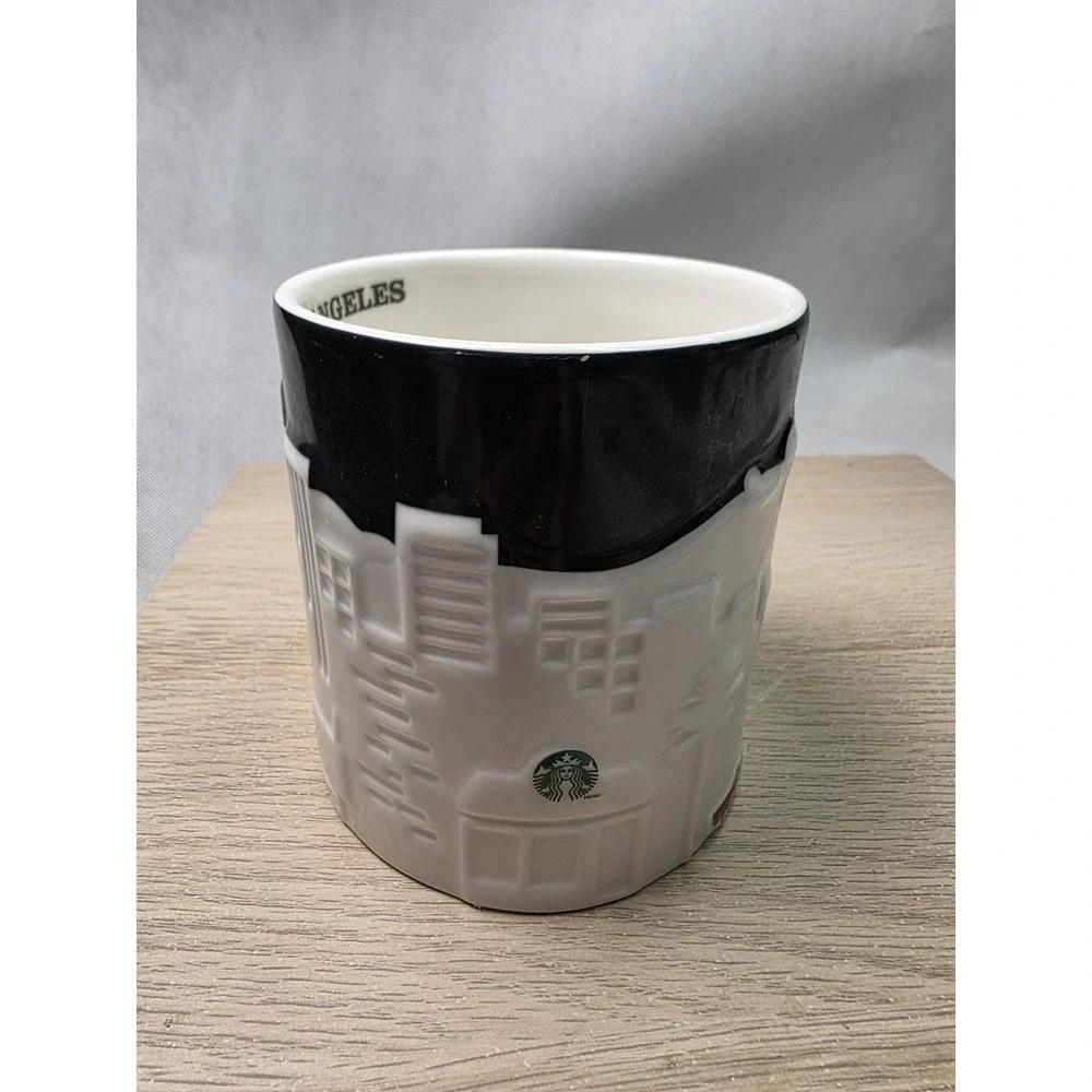 Starbucks Los Angeles 3D Black White Skyline Relief Coffee Tea Mug Cup 2012 NWOB